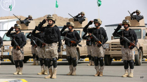 In this photo provided by the Saudi Press Agency (SPA), Royal Saudi Land Forces and units of Special Forces of the Pakistani army take part in a joint military exercise called "Al-Samsam 5" in Shamrakh field, north of Baha region, southwest Saudi Arabia, Monday, March 30, 2015. (AP Photo/SPA)